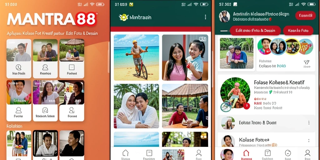 Screenshot utama aplikasi MANTRA88 menampilkan antarmuka kolase foto yang intuitif.