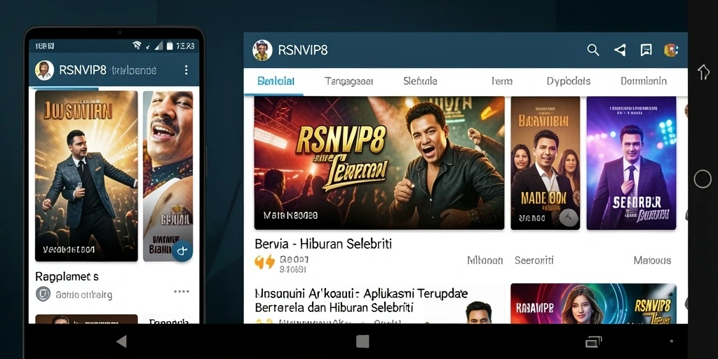 Antarmuka aplikasi RSNVIP8 menampilkan berita hiburan selebriti dengan jelas.