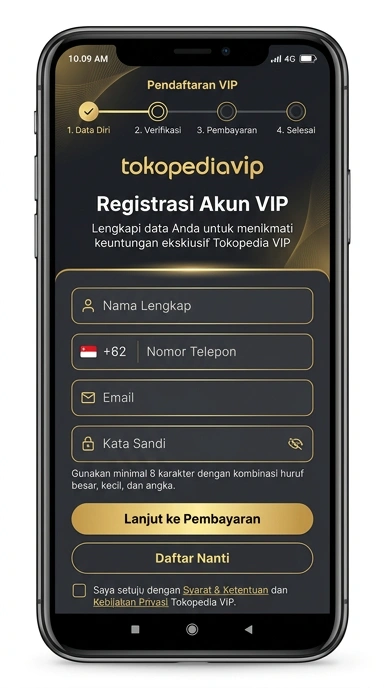 Tampilan halaman daftar tokopediavip